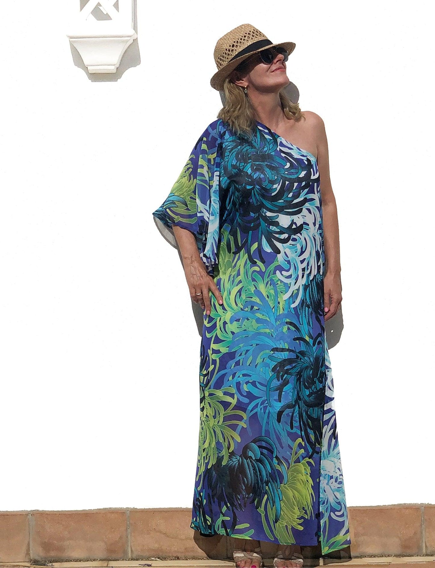 RIVIERA ONE SHOULDER MAXI DRESS - OCEAN - - Acqua Bonita