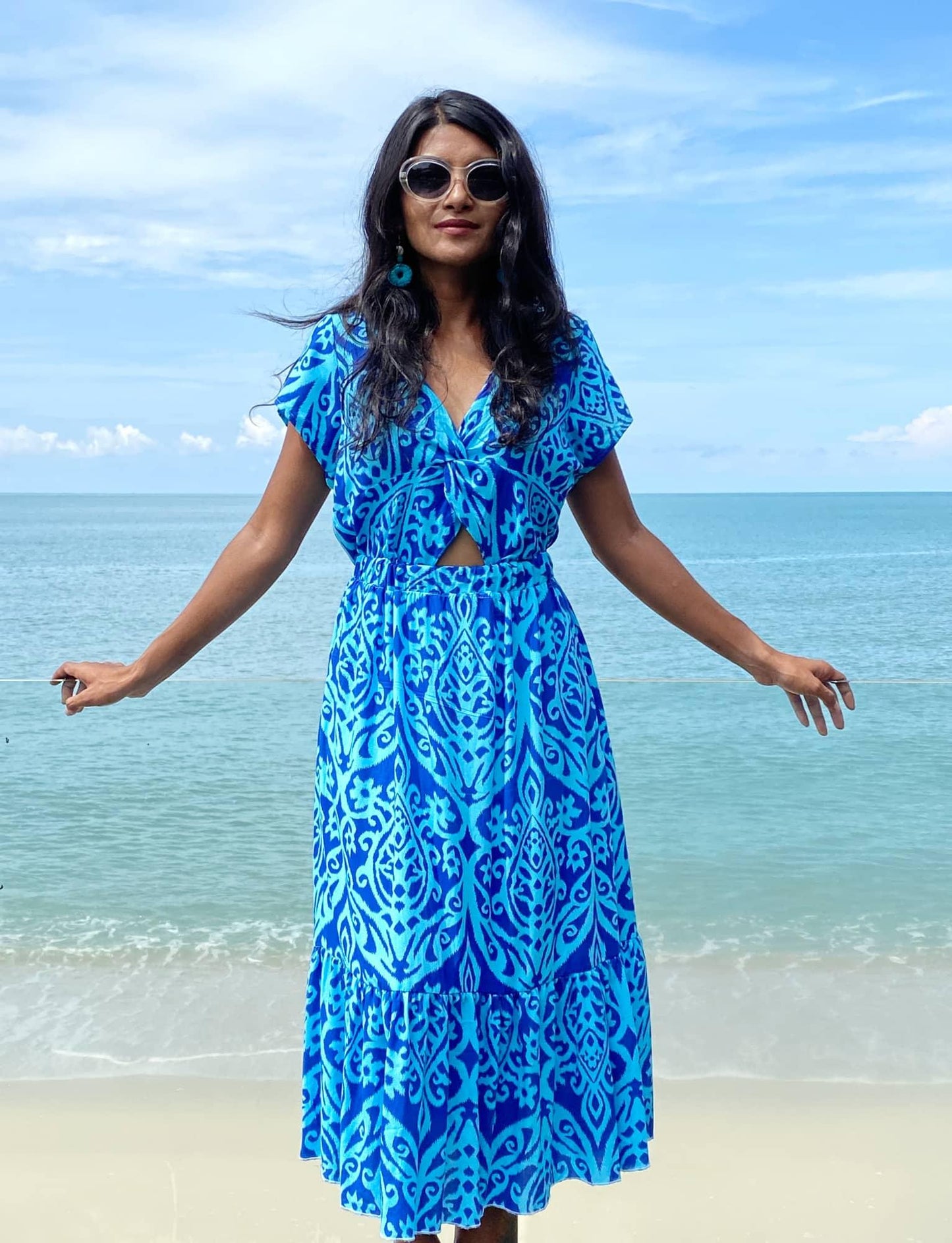 ALCANTARA BLUE DRESS WITH FRONT CUT-OUT - Woman - Acqua Bonita