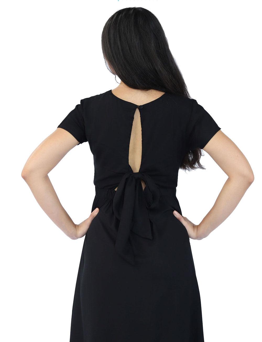 BLACK DRESS WITH BOW AT THE BACK - Woman - Acqua Bonita