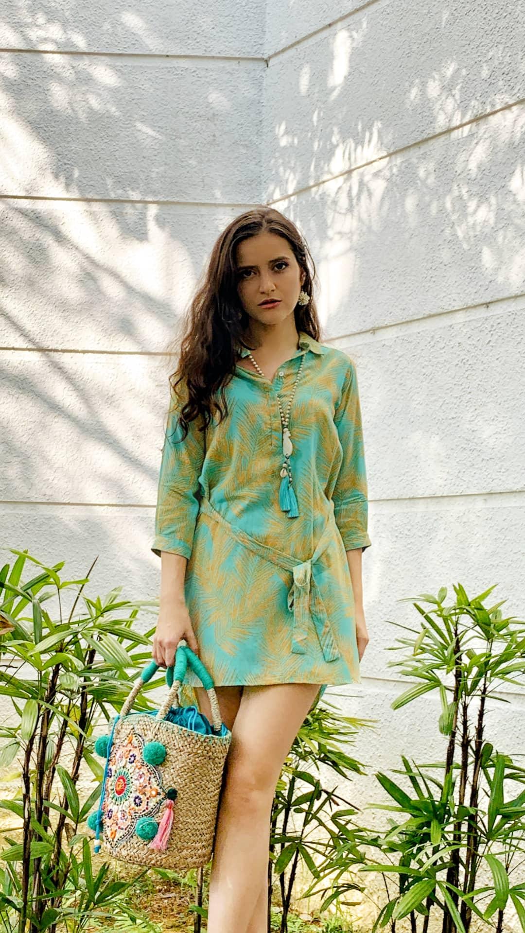 LIMA SHIRT DRESS - GOLDEN PALMS - Woman Dress - Acqua Bonita