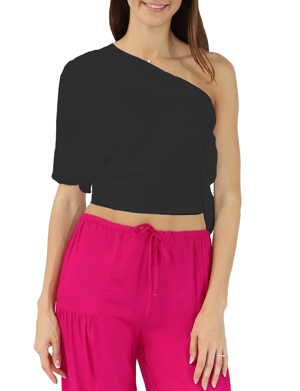ONE-SHOULDER TOP - BLACK - Woman - Acqua Bonita