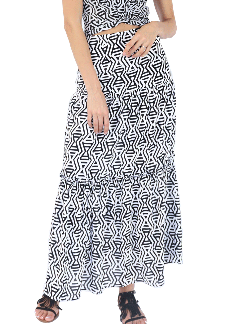 PRINTED TIERED MAXI SKIRT - Woman - Acqua Bonita