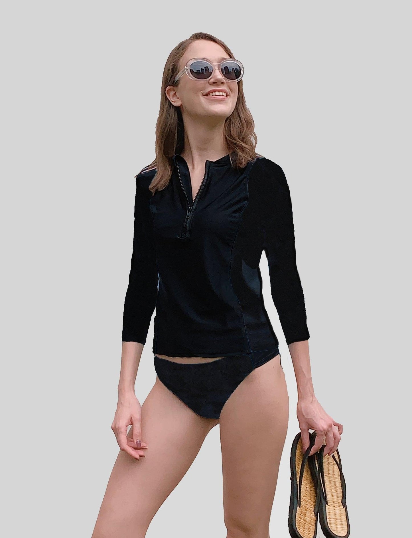 RASH SHIRT AND BRIEFS SWIM SET IN BLACK - - Acqua Bonita