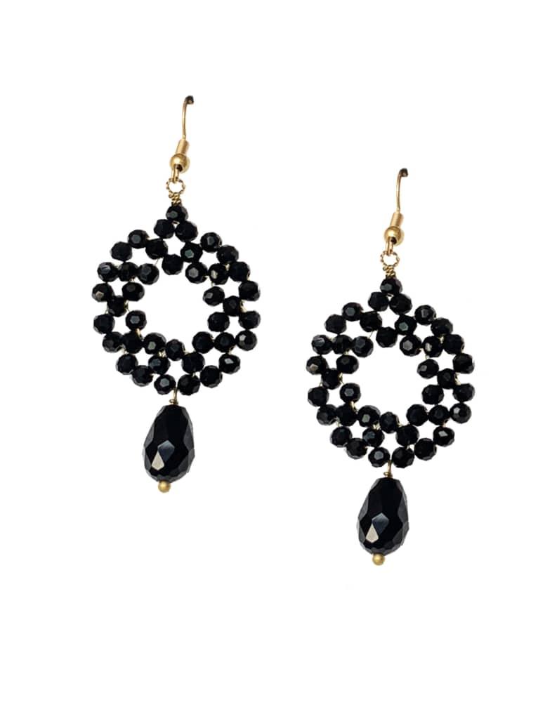 ROUND CHANDELIER EARRINGS - BLACK - - Acqua Bonita
