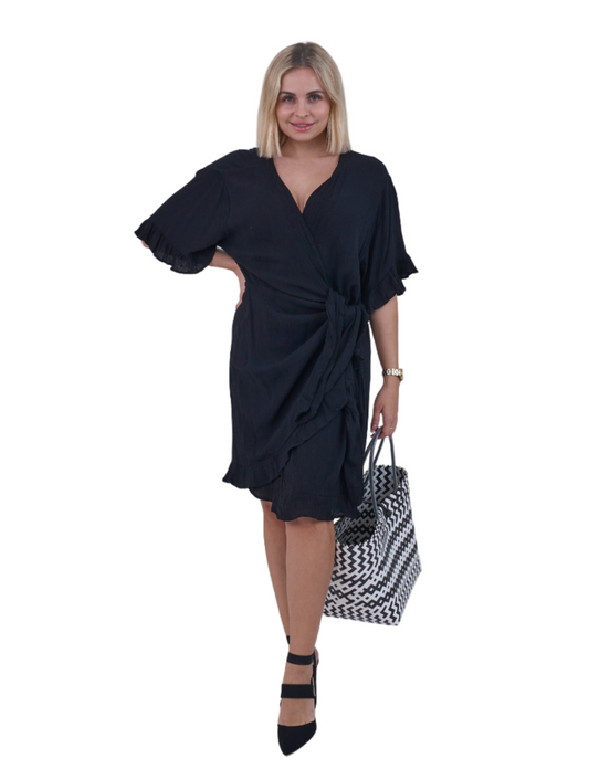 SALMA BLACK WRAP DRESS