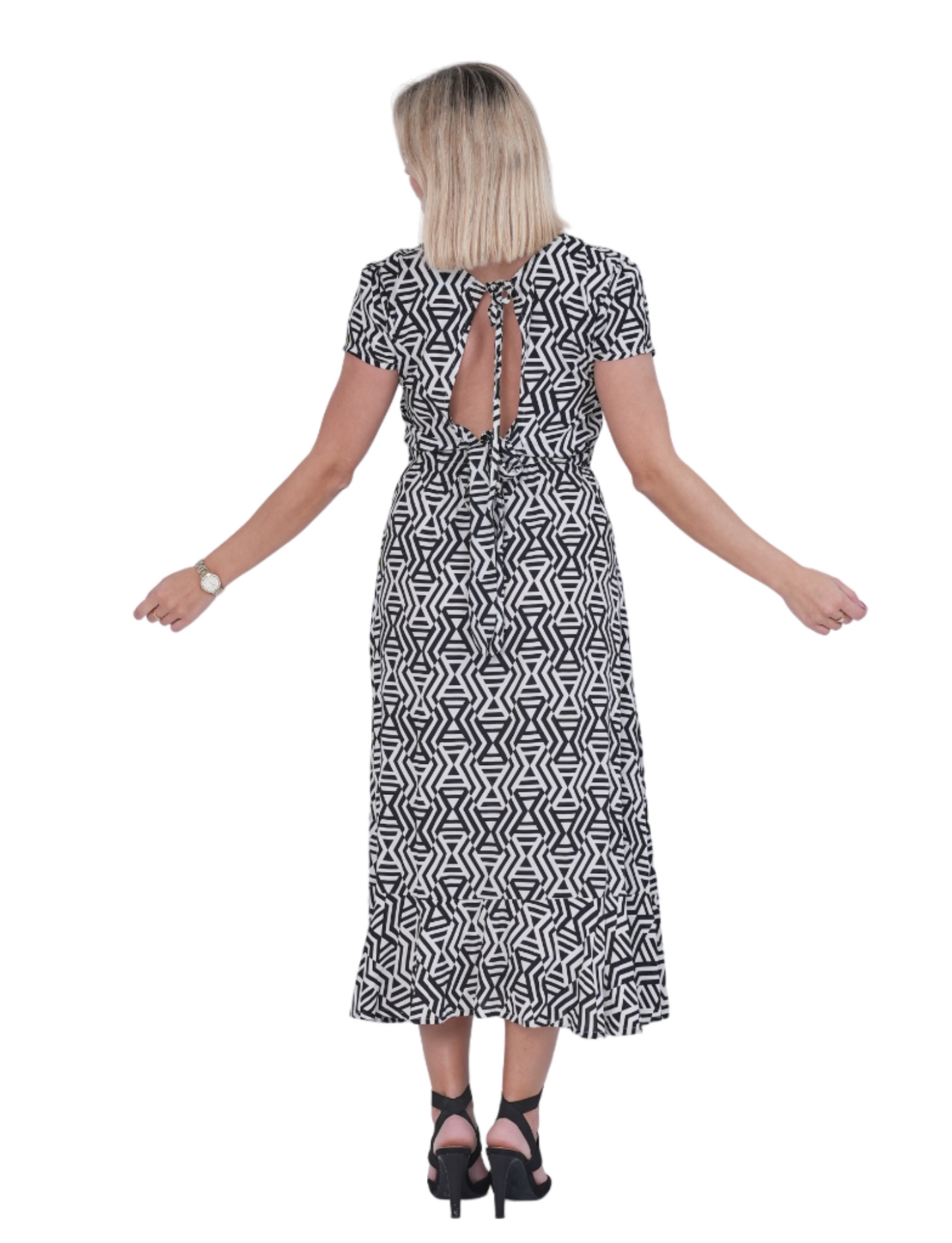 BLACK AND WHITE DRESS WITH BOW AT THE BACK
