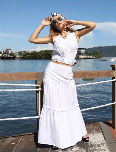 WHITE TIERED MAXI SKIRT -  - Acqua Bonita