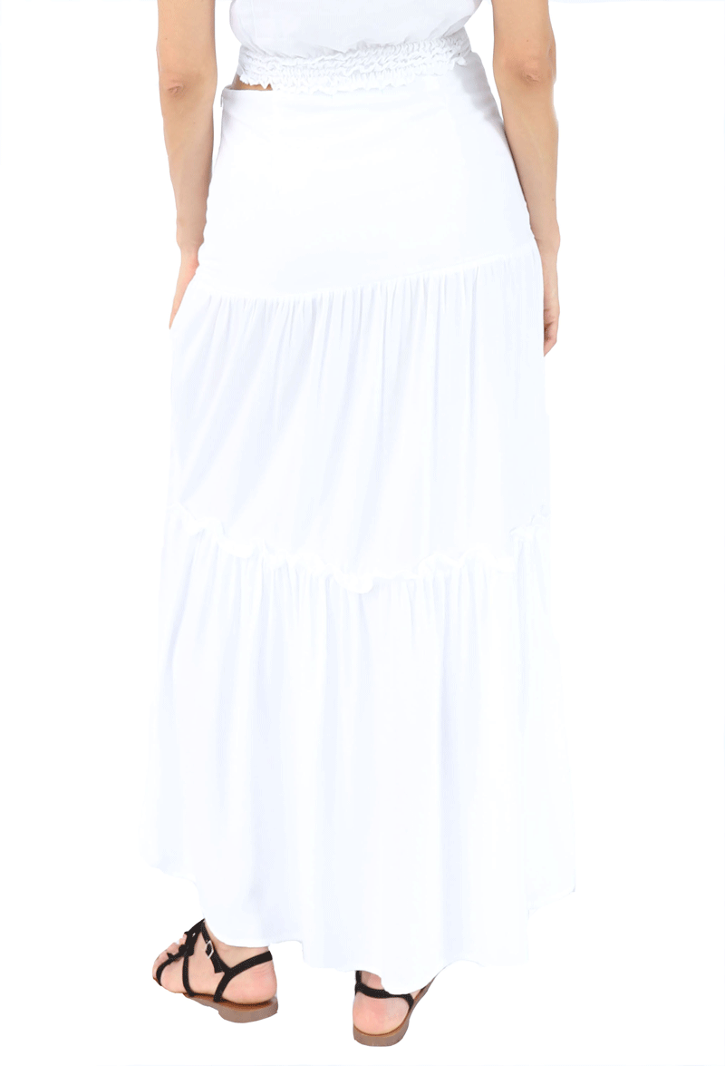 WHITE TIERED MAXI SKIRT -  - Acqua Bonita