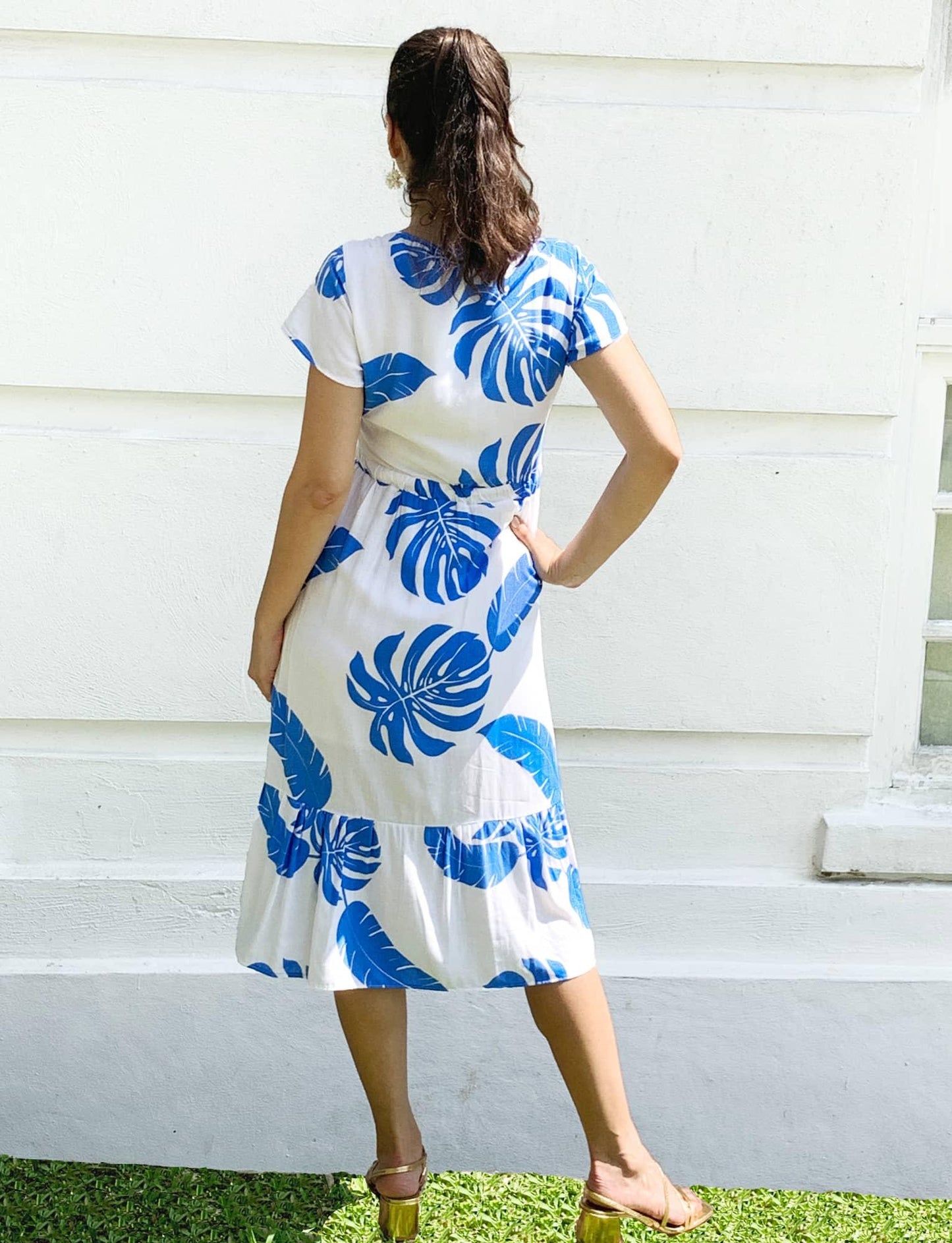 ALCANTARA IBIZA BLUE DRESS WITH FRONT CUT-OUT - Woman Dress - Acqua Bonita