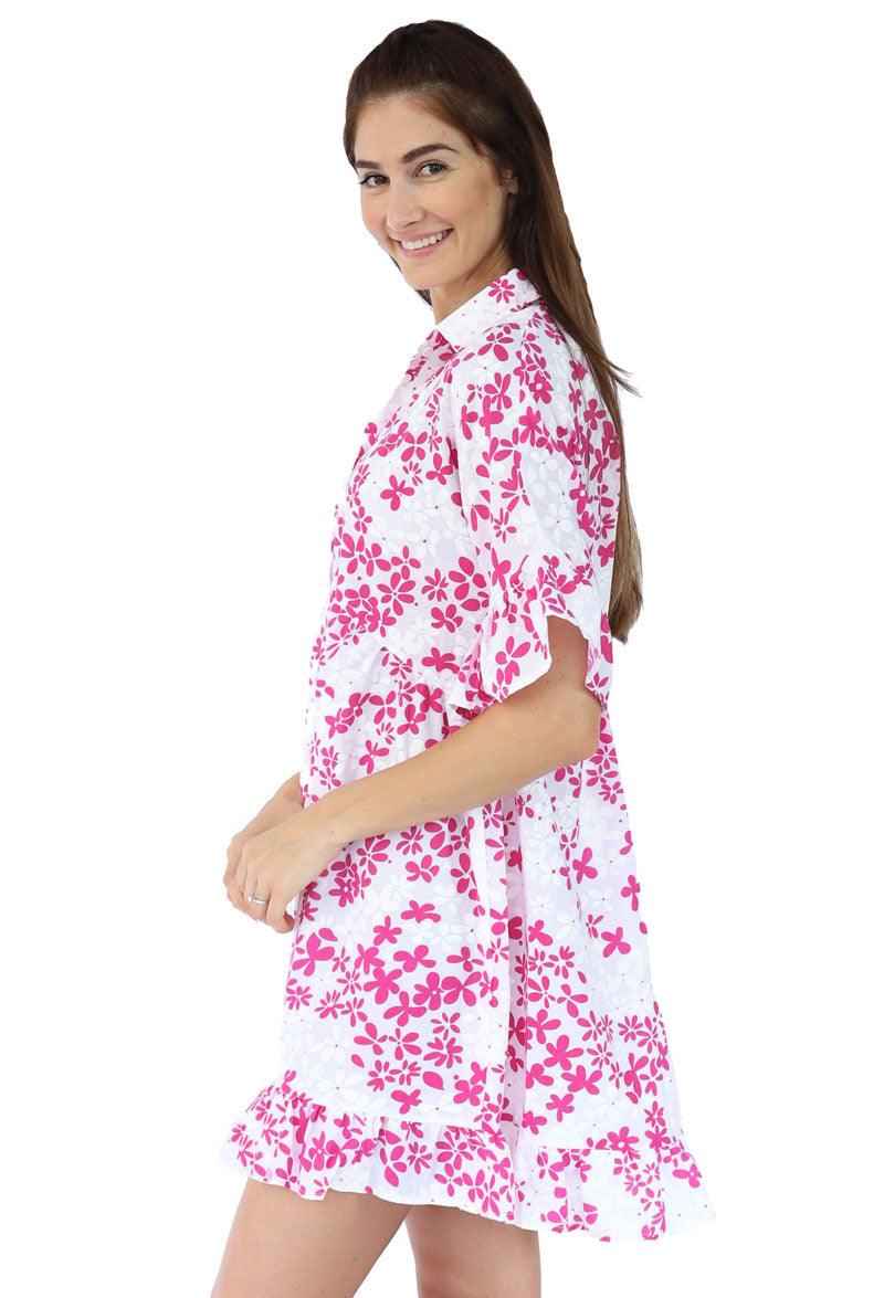 FLOWER MINI DRESS WITH FLOUNCE - Woman - Acqua Bonita