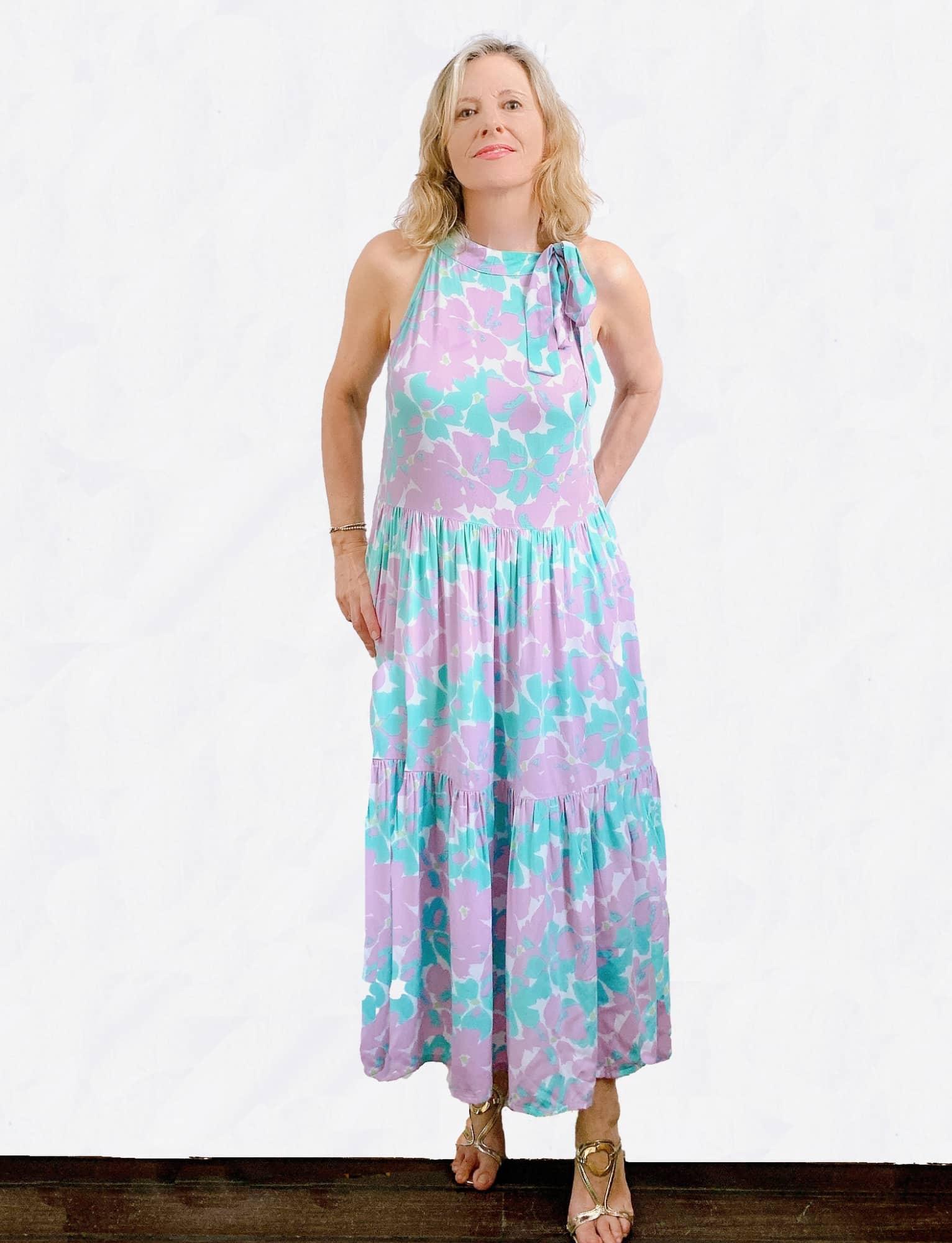 LOULOU HALTER DRESS - FLORAL FANTASY - Woman Dress - Acqua Bonita