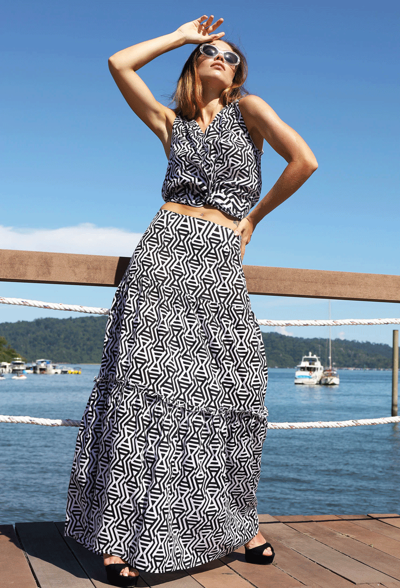 PRINTED TIERED MAXI SKIRT - Woman - Acqua Bonita