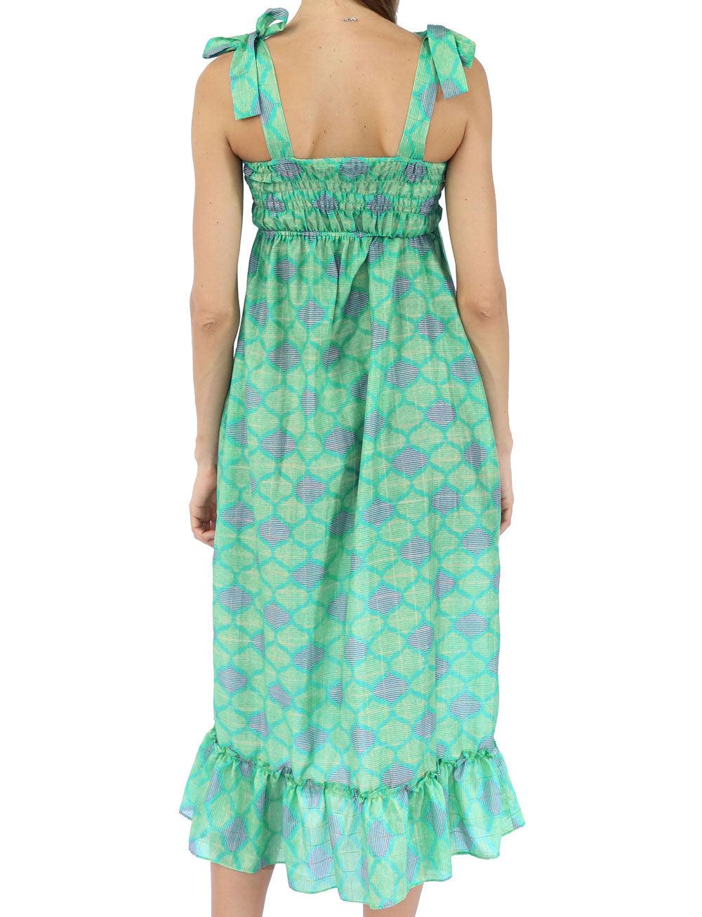 SHOULDER BOW DRESS IN GREEN IKAT DESIGN - Woman - Acqua Bonita